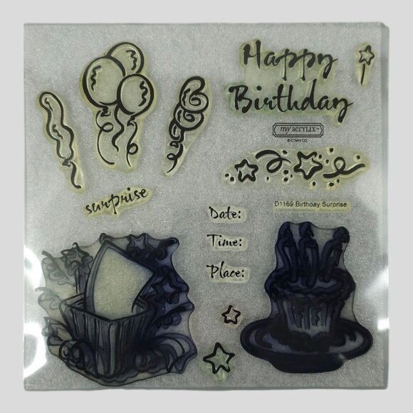 Close To My Heart My Acrylix Stamp Set Birthday Surprise D1169 Balloons Cake - Picture 3 of 4